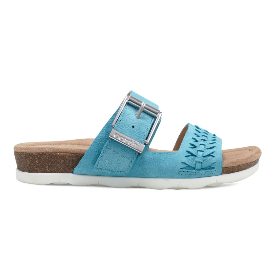 Casual Earth Shoes | Emani Round Toe Casual Flat Slip-On Sandals Medium Blue