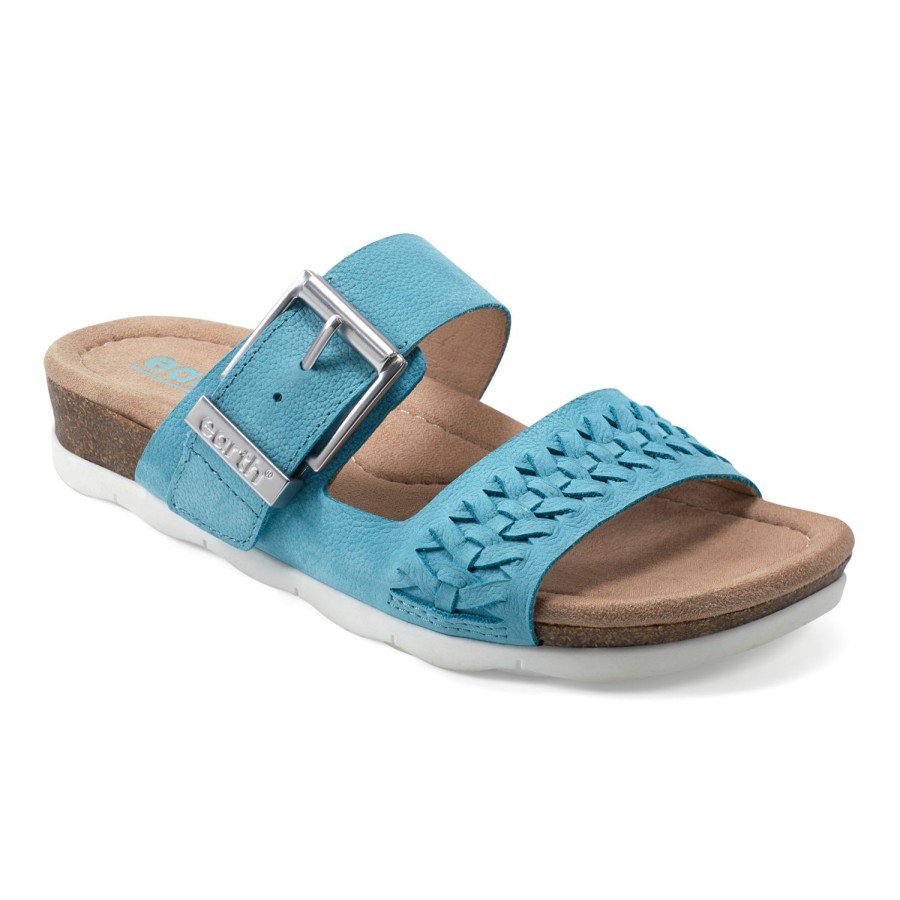 Casual Earth Shoes | Emani Round Toe Casual Flat Slip-On Sandals Medium Blue