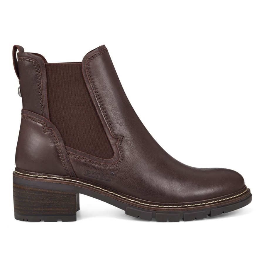 Boots & Booties Earth Shoes | Julia Block Heel Lug Sole Chelsea Casual Booties Dark Brown