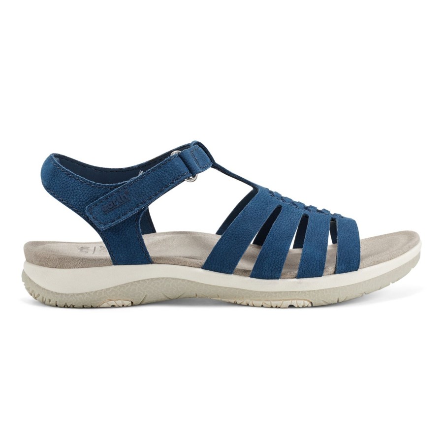 Casual Earth Shoes | Saila Woven Lightweight Strappy Casual Flat Sandals Dark Blue