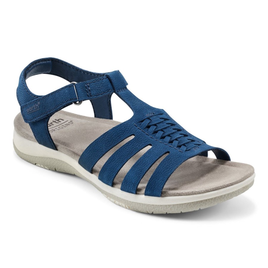 Casual Earth Shoes | Saila Woven Lightweight Strappy Casual Flat Sandals Dark Blue