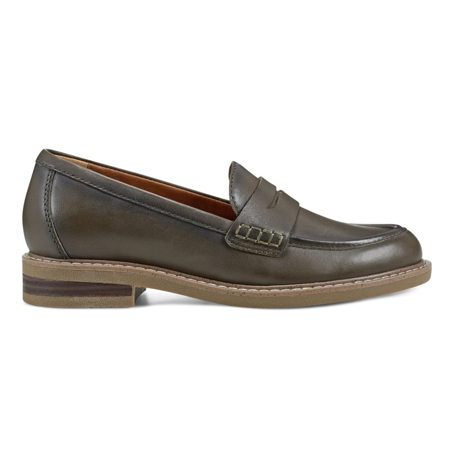 Casual Earth Shoes | Javas Round Toe Casual Slip-On Penny Loafers Dark Green