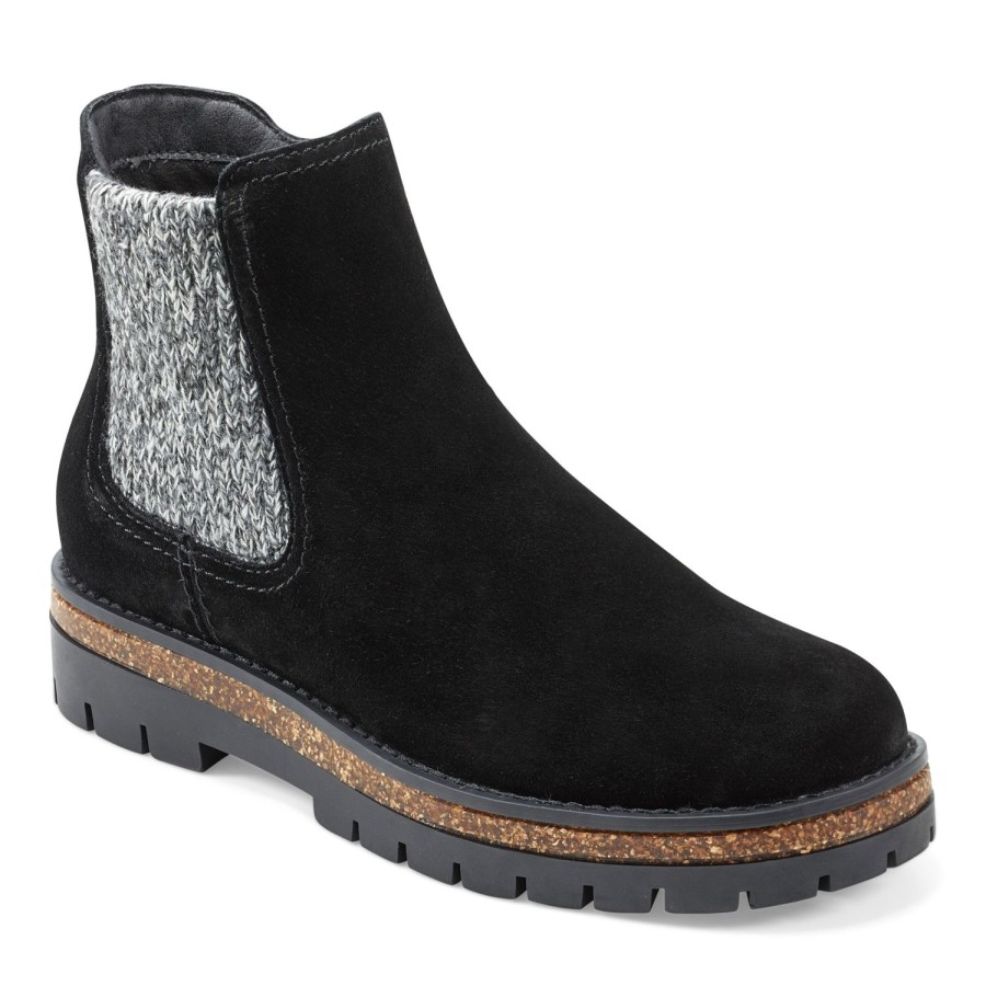 Boots & Booties Earth Shoes | Aydin Round Toe Casual Lug Sole Booties Black