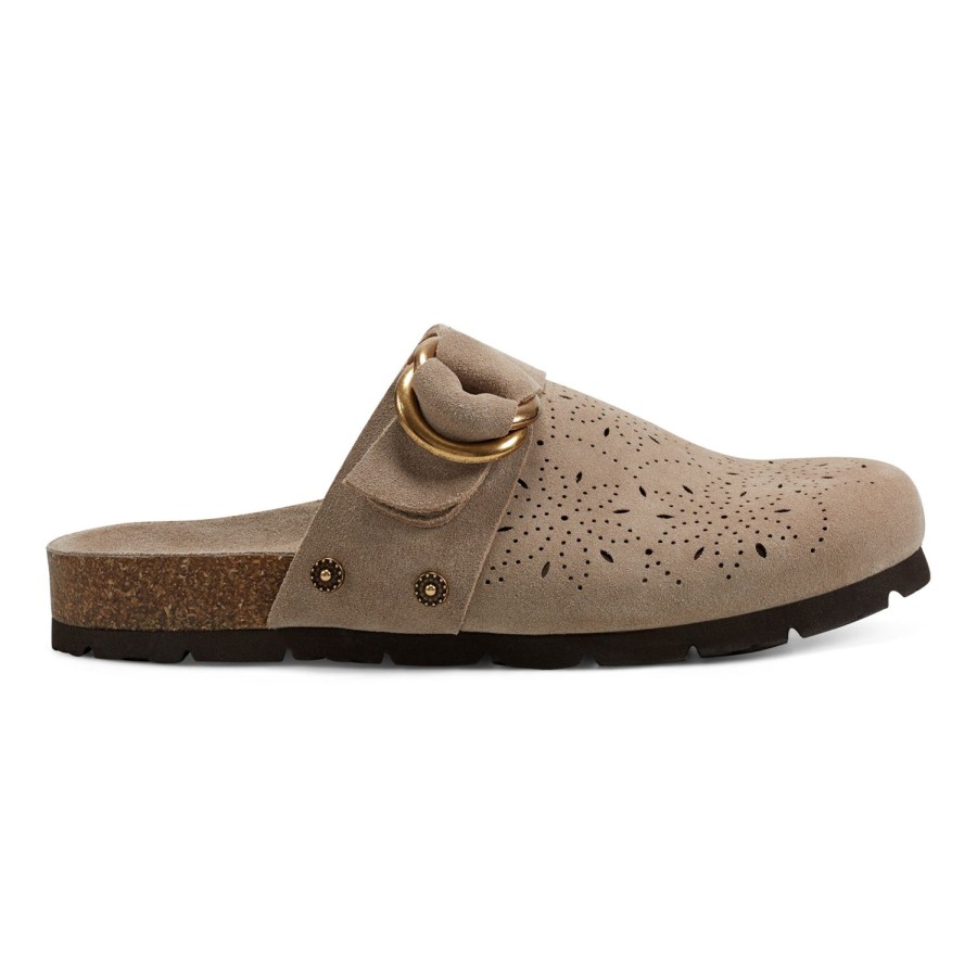 Casual Earth Shoes | Agoli Round Toe Casual Flat Slip-On Mules Taupe