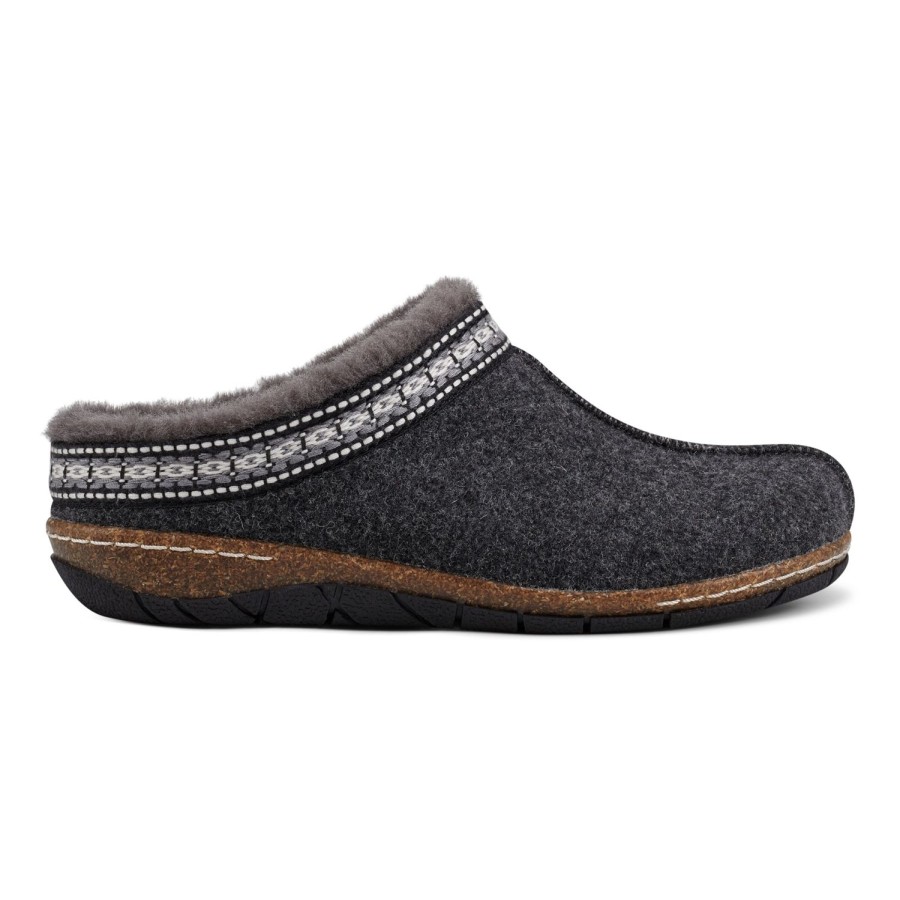 Boots & Booties Earth Shoes | Elya Round Toe Casual Slip-On Flat Clogs Dark Gray Wool